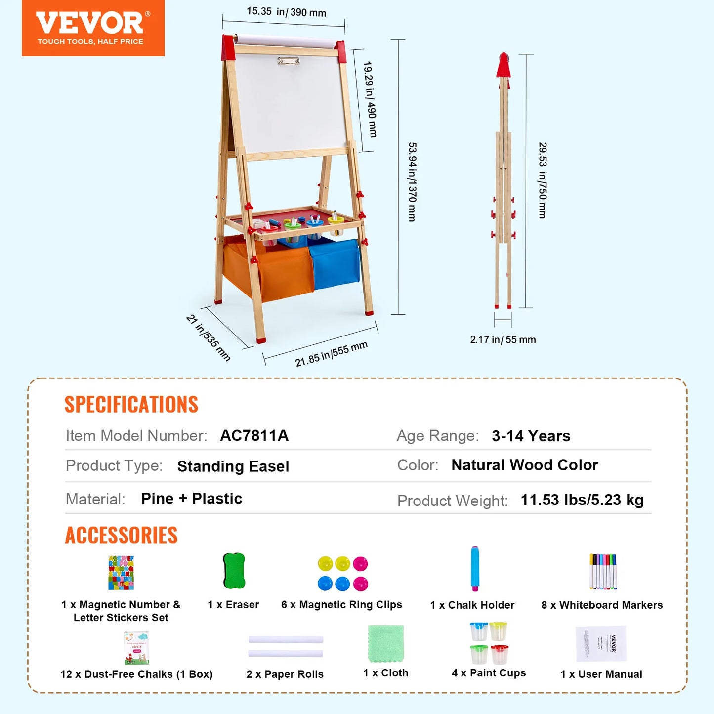 Tableau Éducatif Multifonction – Chevalet de Dessin et Lettres Magnétiques pour Enfants KIDZO