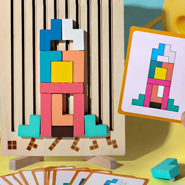 Jeu de Construction Tetris en Bois – Puzzle Éducatif Montessori