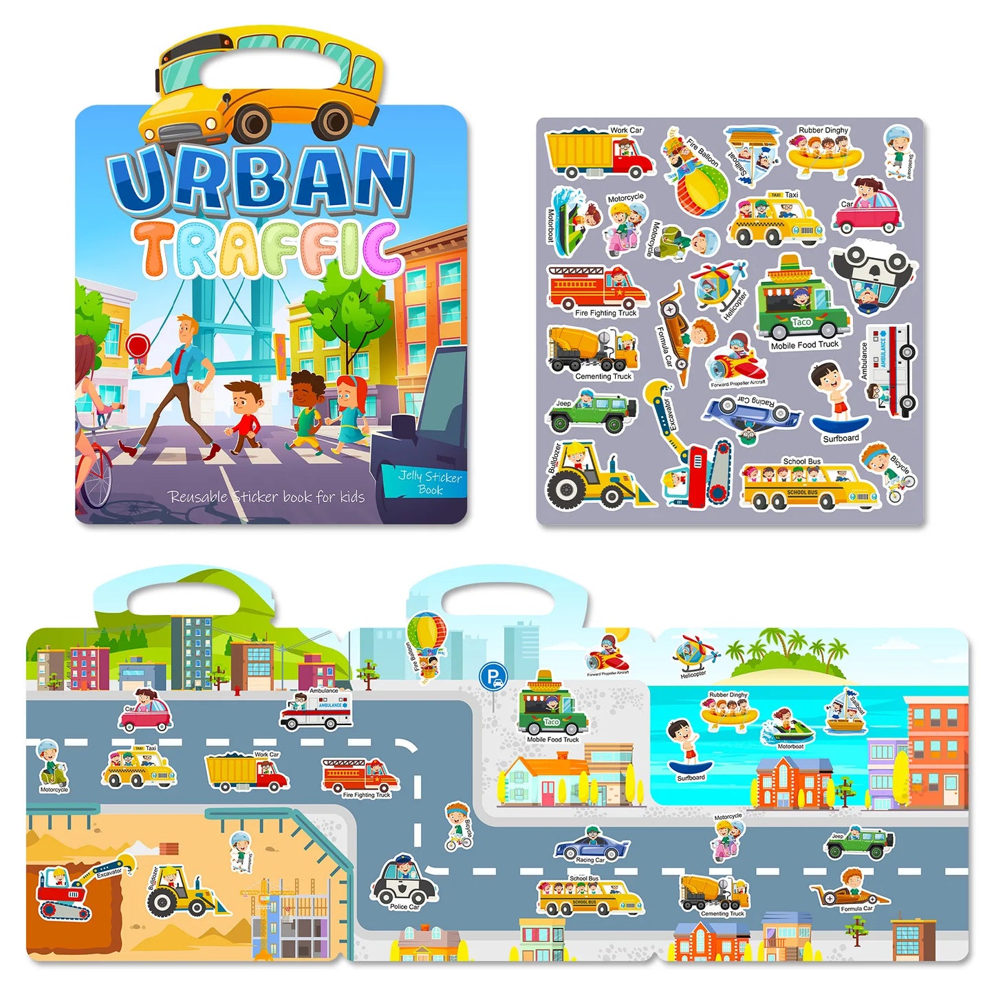 Livre d'Autocollants Scènes Réutilisables – Puzzle Éducatif Cartoon Animaux
