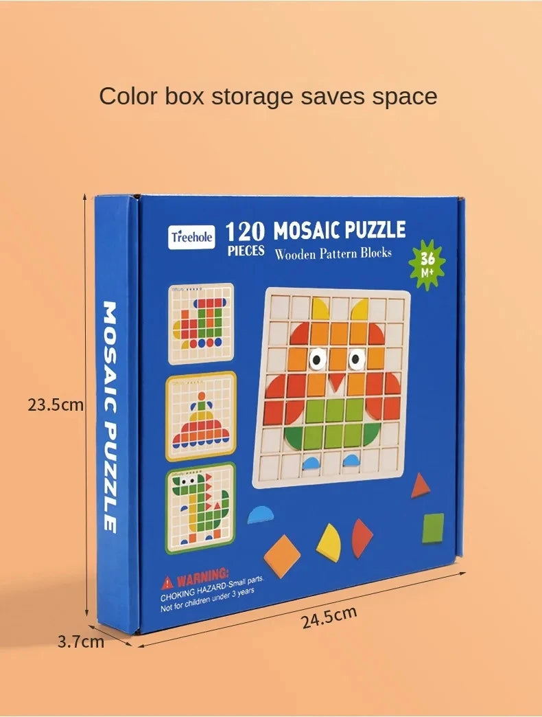 Puzzle Mosaïque Éducatif en Bois – Jeu Montessori de Logique et de Créativité (120 pièces)