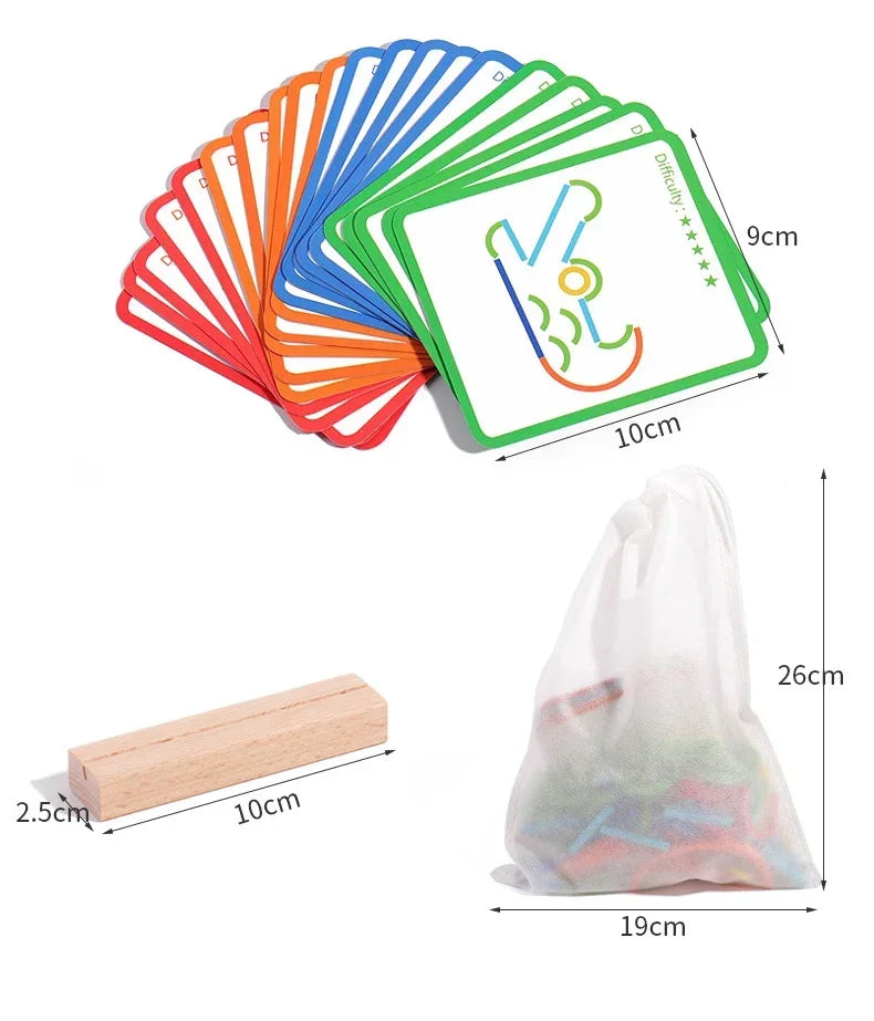 Jeu Éducatif Montessori “Sticks and Rings” – Apprentissage des Formes, Couleurs et Lettres
