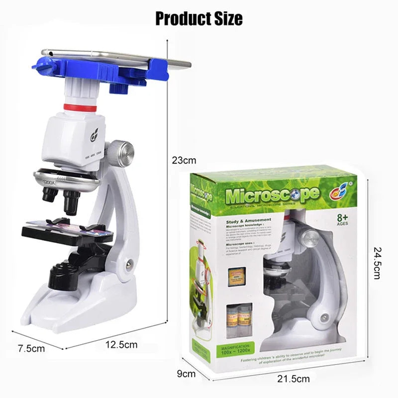 Microscope Éducatif pour Enfants – Science Kit Complet avec LED (100x, 400x, 1200x)