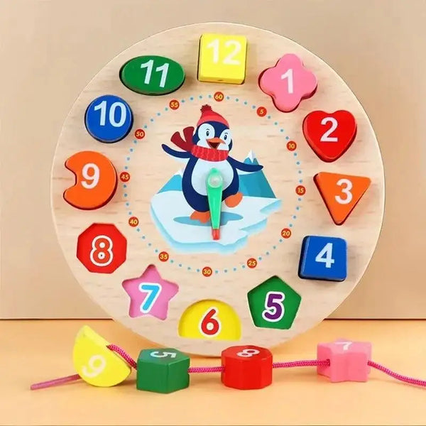 Horloge Éducative en Bois – Jeu d’Apprentissage des Chiffres et des Formes