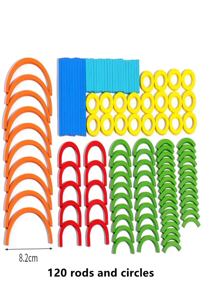 Jeu Éducatif Montessori “Sticks and Rings” – Apprentissage des Formes, Couleurs et Lettres