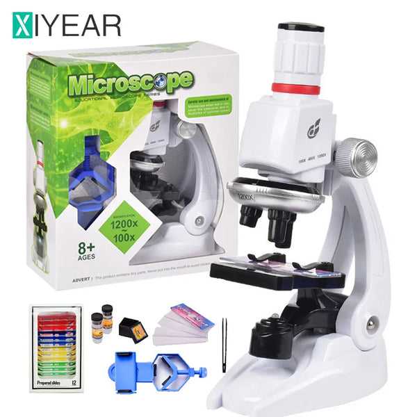 Microscope Éducatif pour Enfants – Science Kit Complet avec LED (100x, 400x, 1200x)