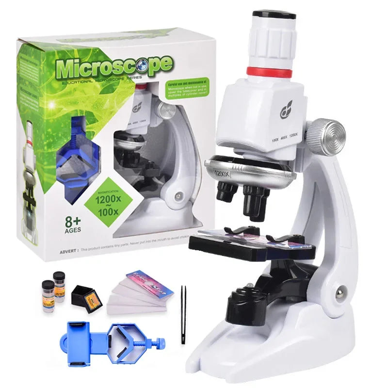 Microscope Éducatif pour Enfants – Science Kit Complet avec LED (100x, 400x, 1200x)