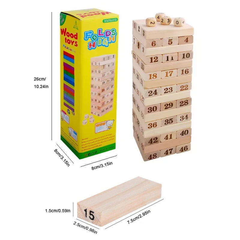 Jeu de Tour en Bois Numérotée – 54 Pièces d’Équilibre et de Stratégie