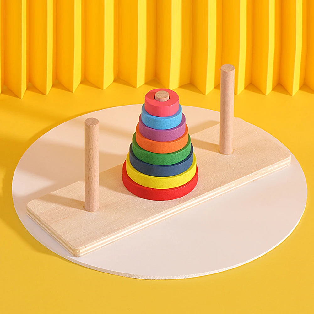 Tour Arc-en-Ciel et Formes Géométriques en Bois – Jouet Éducatif Montessori