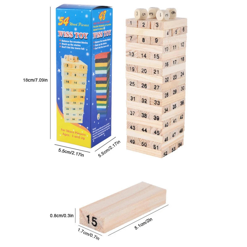 Jeu de Tour en Bois Numérotée – 54 Pièces d’Équilibre et de Stratégie