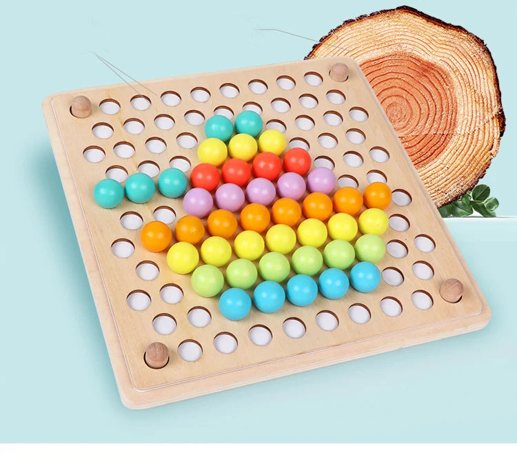 Jeu de Motricité Fine Montessori – Plateau en Bois avec Billes Colorées