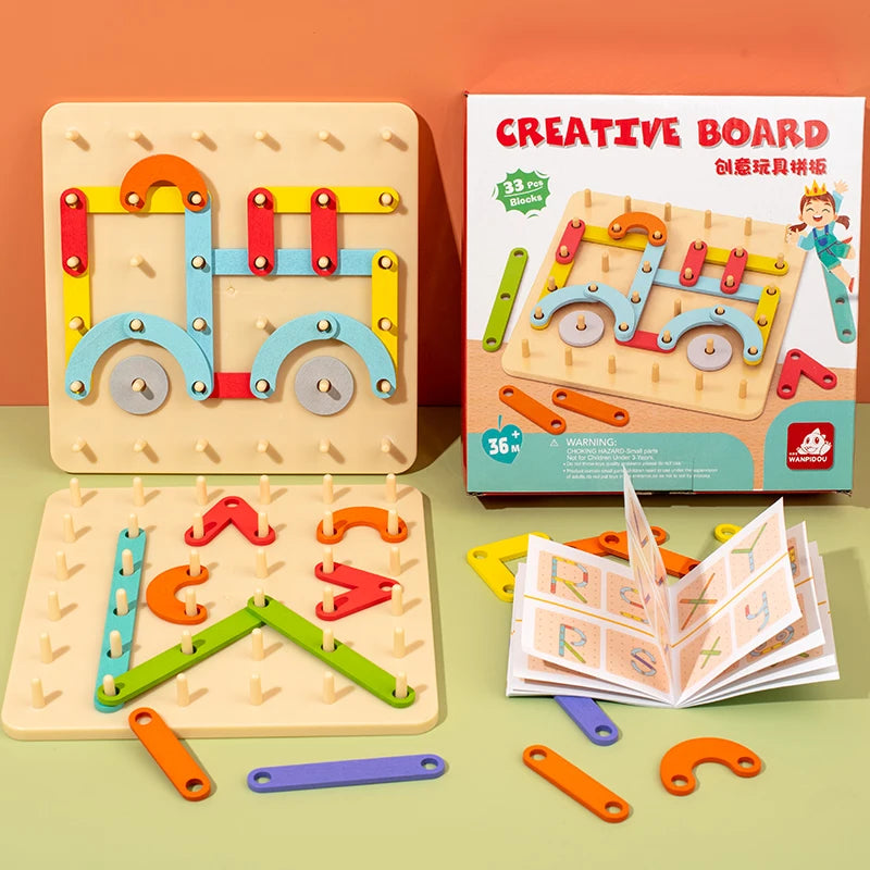Jeu de Créativité Montessori – Tableau de Construction en Bois