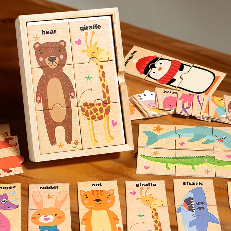 Puzzle Animaux en Bois Montessori – Jeu d’Assemblage Éducatif pour Enfants KIDZO