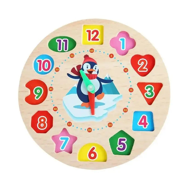 Horloge Éducative en Bois – Jeu d’Apprentissage des Chiffres et des Formes