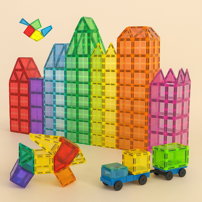 Magnetic Building Blocks 3D Montessori STEM – Set de construction avec roues 48pcs