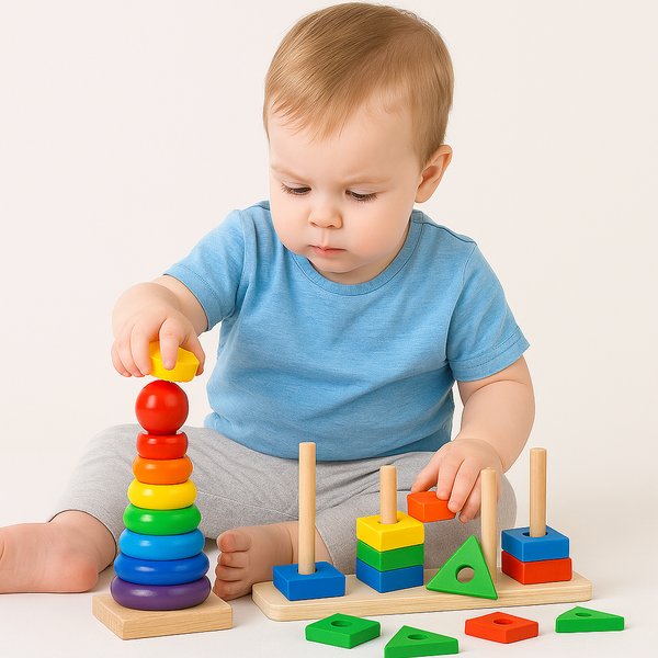 Tour Arc-en-Ciel et Formes Géométriques en Bois – Jouet Éducatif Montessori