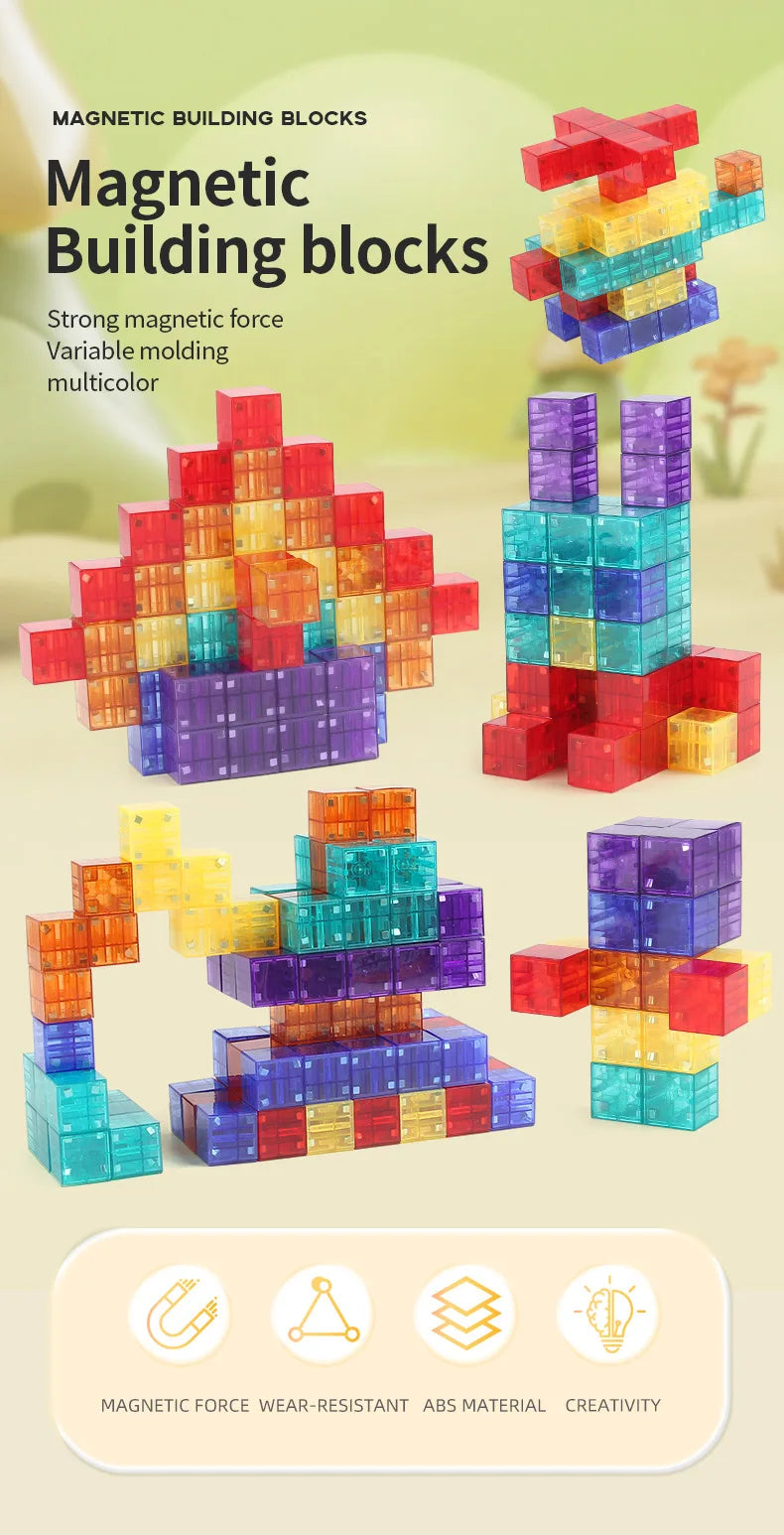 Transparent Magnetic Cubes – Set de blocs de construction magnétiques KIDZO