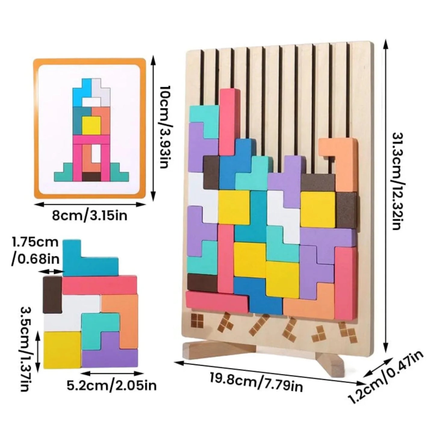 Jeu de Construction Tetris en Bois – Puzzle Éducatif Montessori