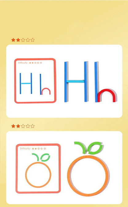 Jeu Éducatif Montessori “Sticks and Rings” – Apprentissage des Formes, Couleurs et Lettres