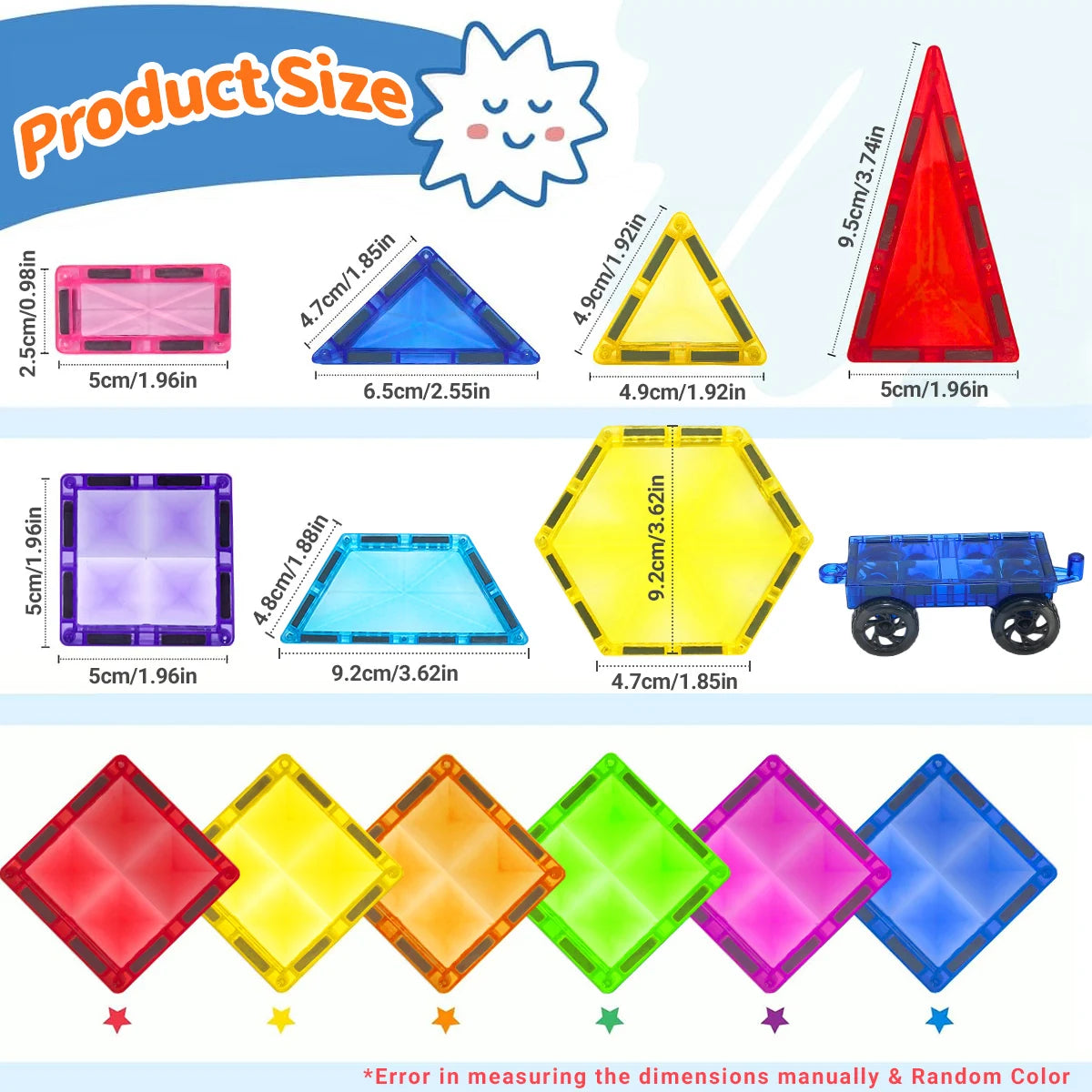 Magnetic Building Blocks 3D Montessori STEM – Set de construction avec roues 48pcs