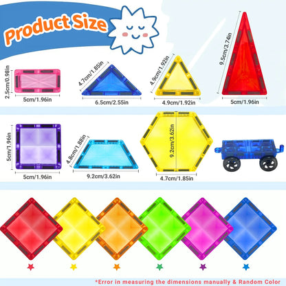 Magnetic Building Blocks 3D Montessori STEM – Set de construction avec roues 48pcs