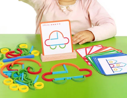 Jeu Éducatif Montessori “Sticks and Rings” – Apprentissage des Formes, Couleurs et Lettres