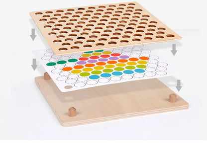 Jeu de Motricité Fine Montessori – Plateau en Bois avec Billes Colorées