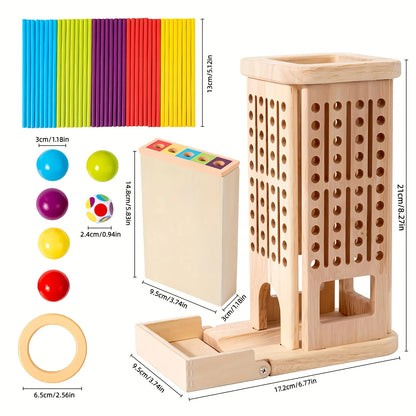 Jeu d’Adresse en Bois Montessori – Tiges Colorées et Boules de Gravité