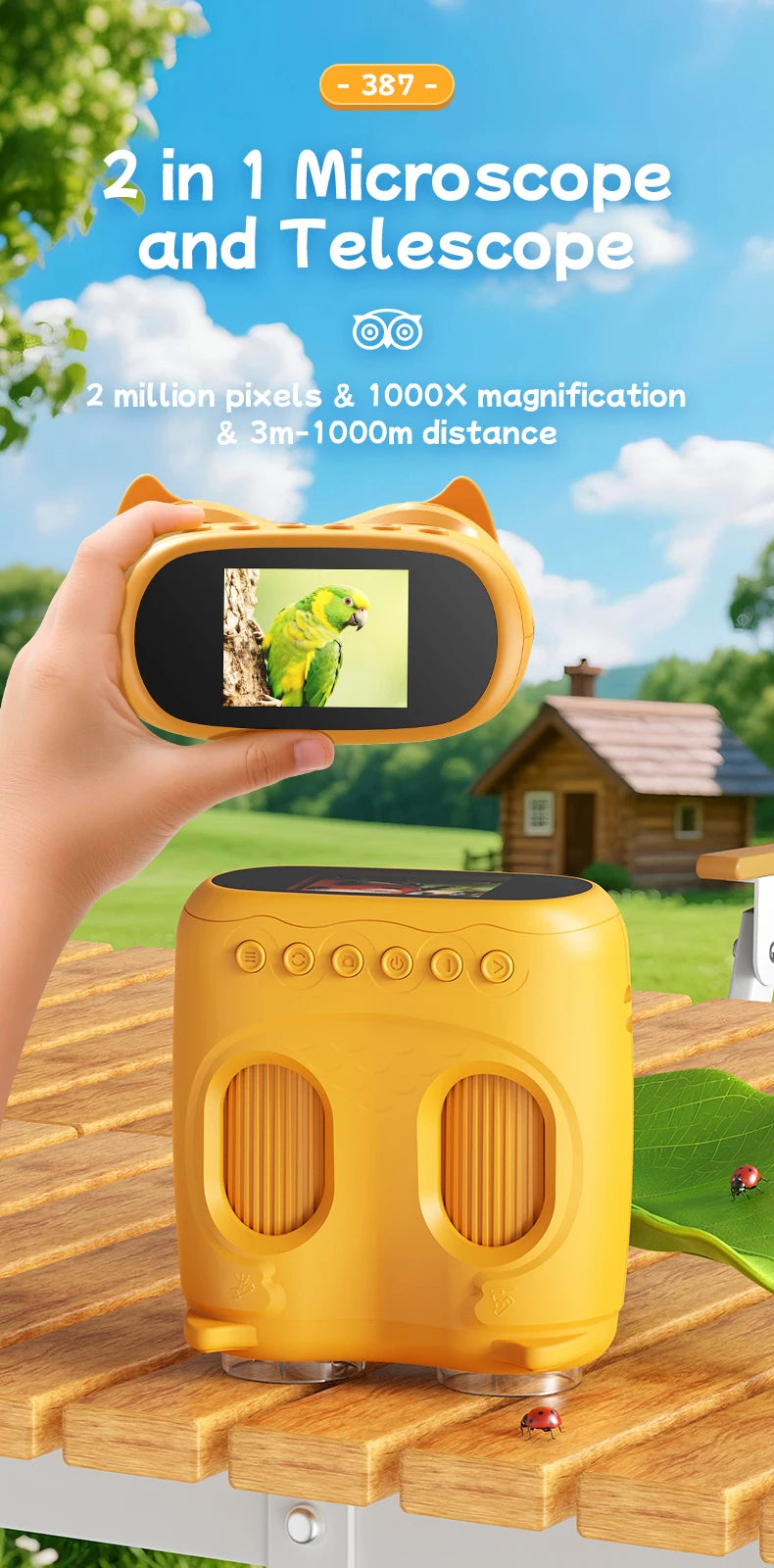 Microscope and Telescope 2 In 1 Children's Optical Educational Toys 2MP HD Camera Kids Microscope 1000x Halloween Christmas Gift KIDZO