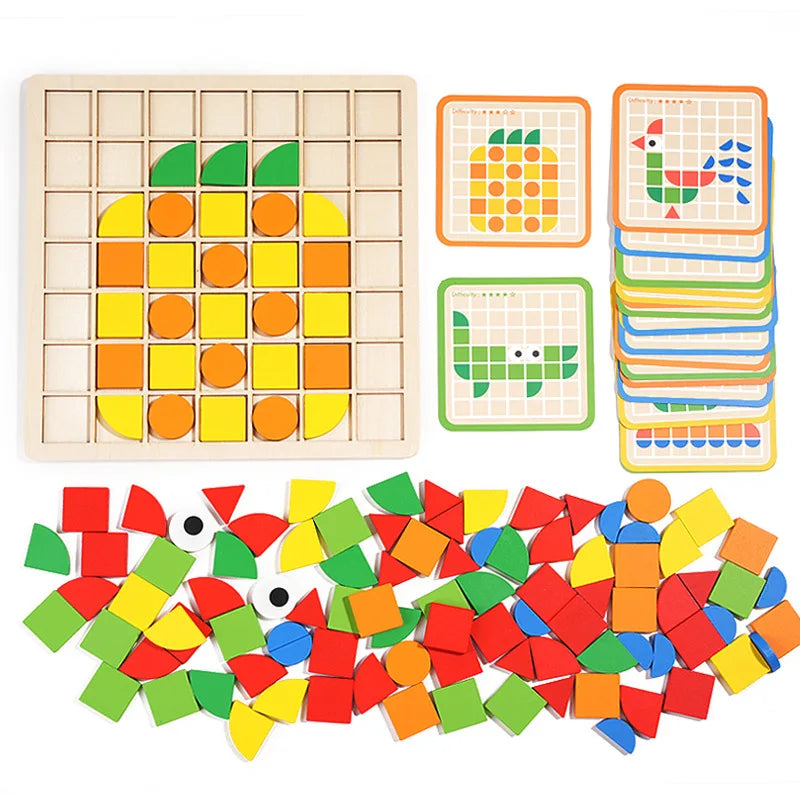 Puzzle Mosaïque Éducatif en Bois – Jeu Montessori de Logique et de Créativité (120 pièces)