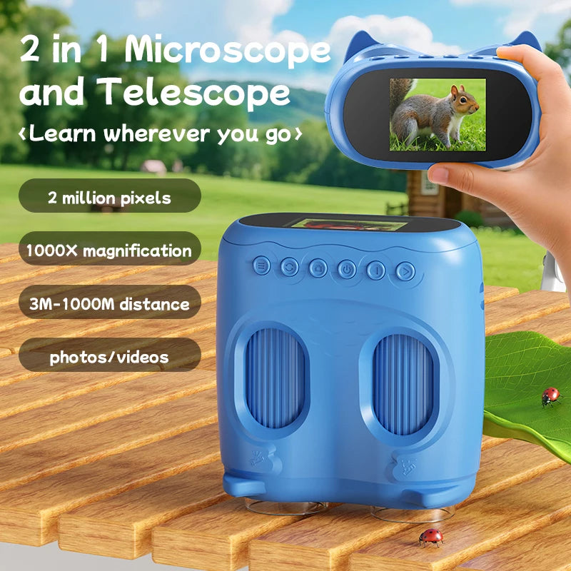 Microscope and Telescope 2 In 1 Children's Optical Educational Toys 2MP HD Camera Kids Microscope 1000x Halloween Christmas Gift KIDZO