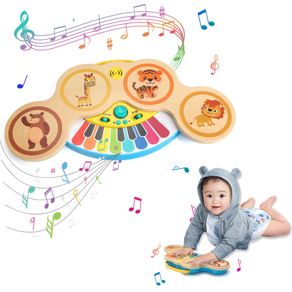 Piano Musical Éducatif en Bois – Jouet d’Éveil Interactif avec Sons d’Animaux et Percussions