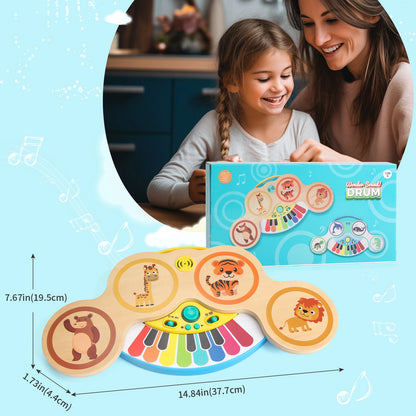 Piano Musical Éducatif en Bois – Jouet d’Éveil Interactif avec Sons d’Animaux et Percussions