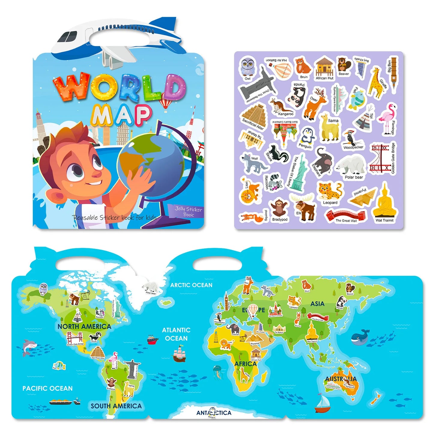 Hot New Children Scene Stickers DIY Hand-on Puzzle Sticker Books Reusable Cartoon Animal Learning Cognition Toys for Kids Gift