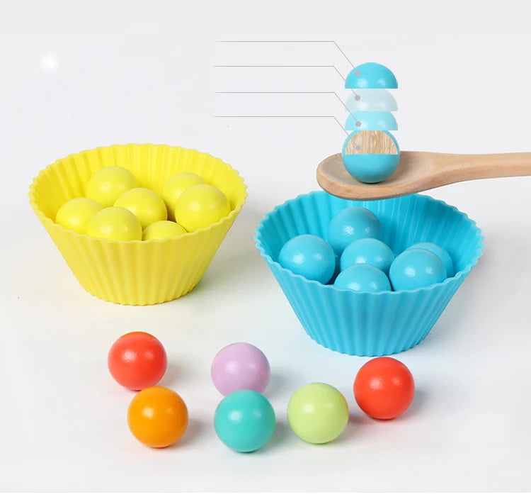 Jeu de Motricité Fine Montessori – Plateau en Bois avec Billes Colorées