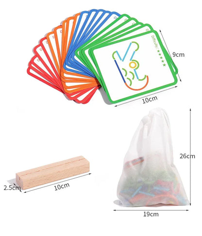 Jeu Éducatif Montessori “Sticks and Rings” – Apprentissage des Formes, Couleurs et Lettres