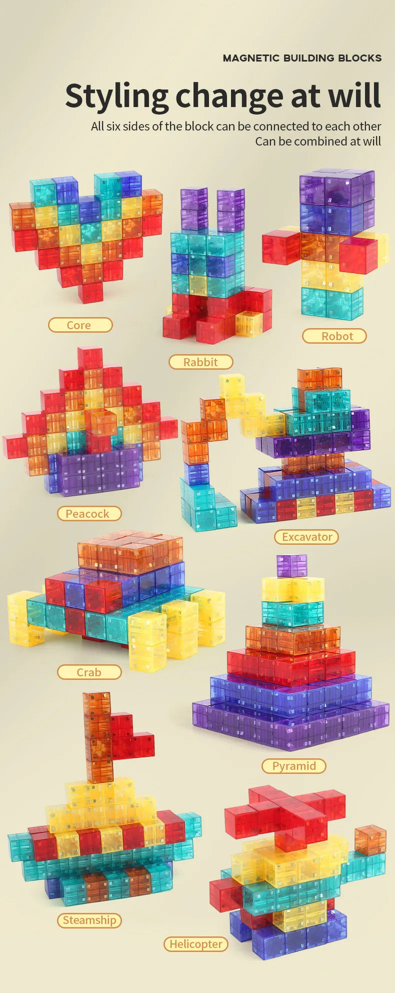 Transparent Magnetic Cubes – Set de blocs de construction magnétiques