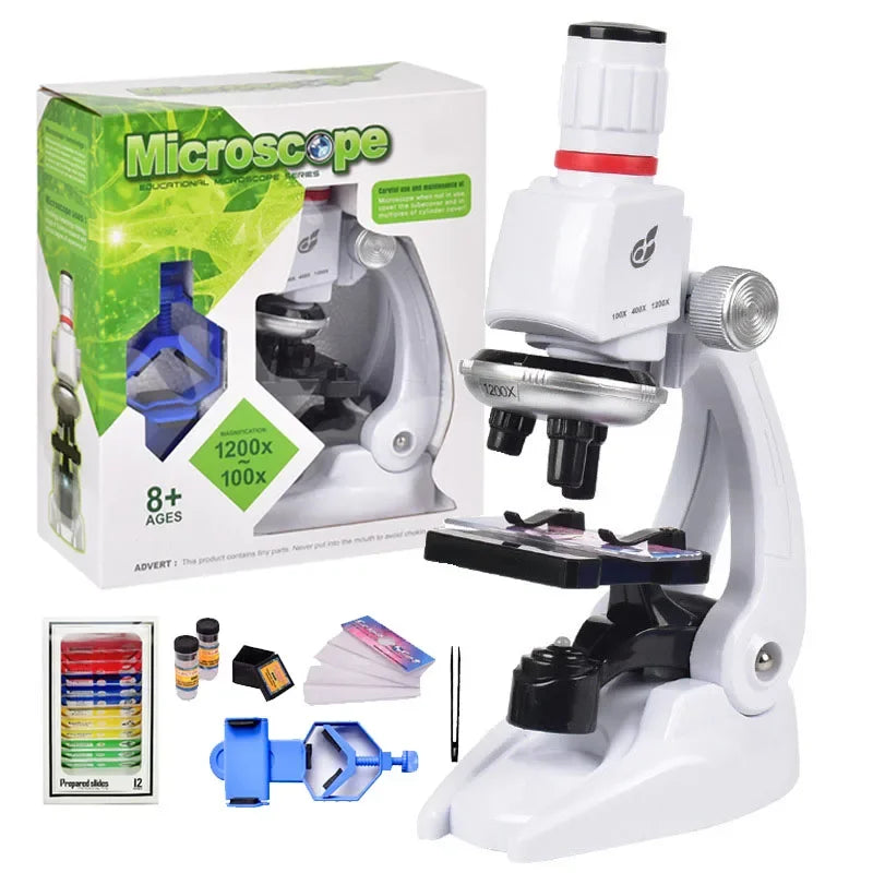 Microscope Éducatif pour Enfants – Science Kit Complet avec LED (100x, 400x, 1200x)