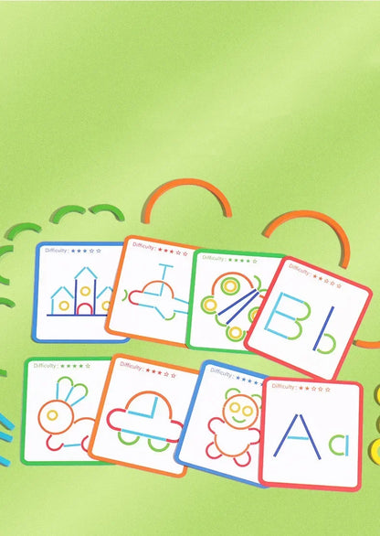 Jeu Éducatif Montessori “Sticks and Rings” – Apprentissage des Formes, Couleurs et Lettres
