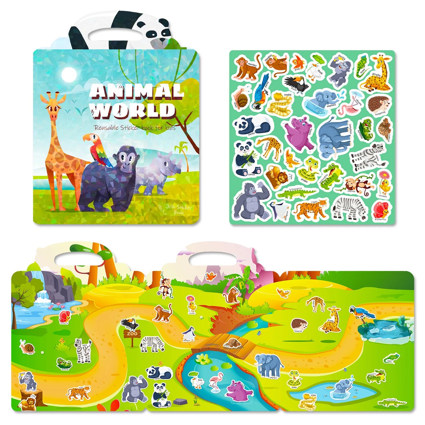 Hot New Children Scene Stickers DIY Hand-on Puzzle Sticker Books Reusable Cartoon Animal Learning Cognition Toys for Kids Gift