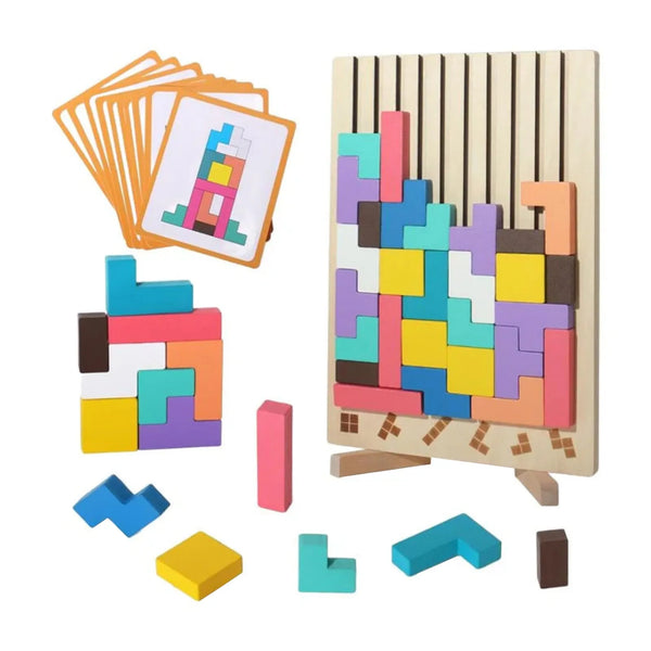 Jeu de Construction Tetris en Bois – Puzzle Éducatif Montessori