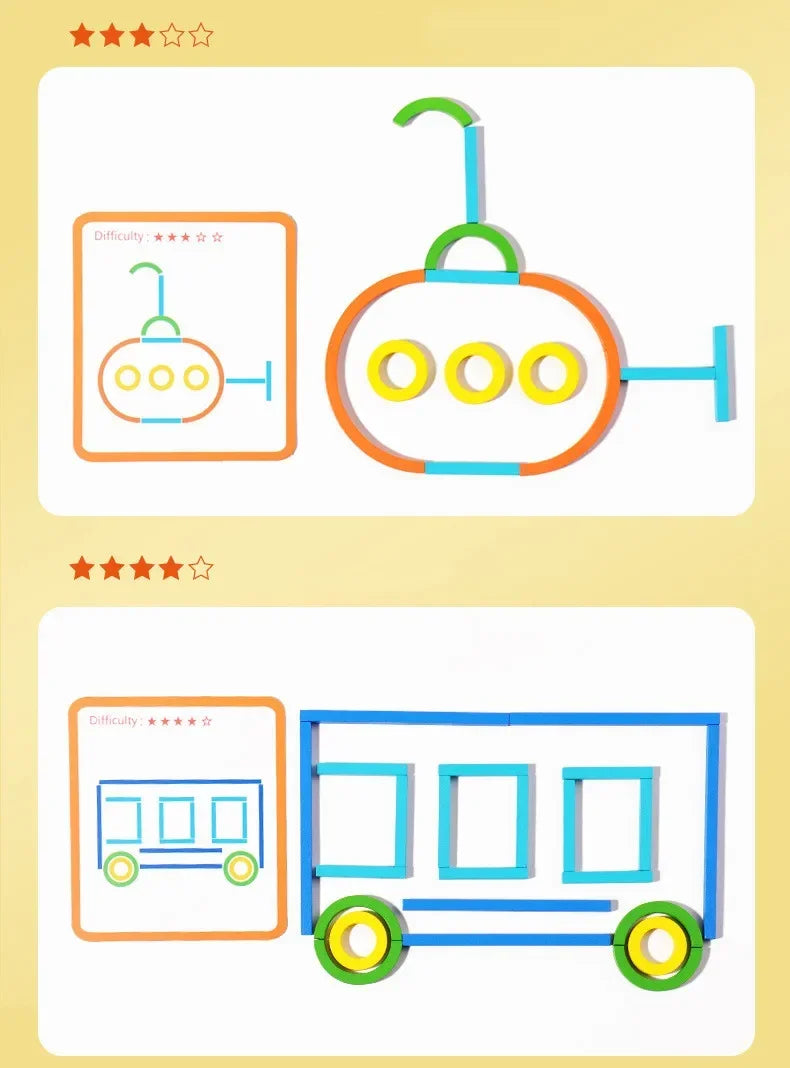 Jeu Éducatif Montessori “Sticks and Rings” – Apprentissage des Formes, Couleurs et Lettres