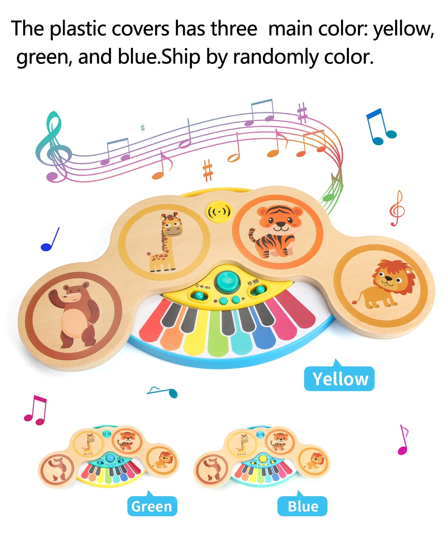 Piano Musical Éducatif en Bois – Jouet d’Éveil Interactif avec Sons d’Animaux et Percussions