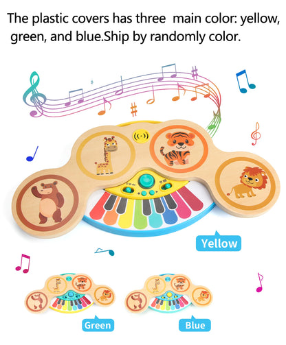 Piano Musical Éducatif en Bois – Jouet d’Éveil Interactif avec Sons d’Animaux et Percussions