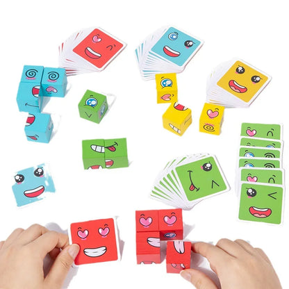 Jeu de Blocs Émotions – Cubes Expressifs Montessori en Bois KIDZO
