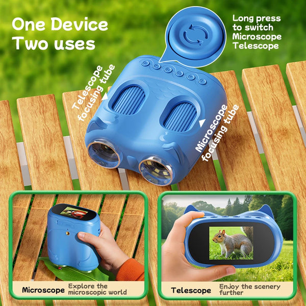 Microscope and Telescope 2 In 1 Children's Optical Educational Toys 2MP HD Camera Kids Microscope 1000x Halloween Christmas Gift KIDZO