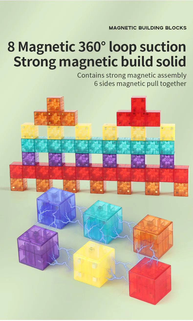 Transparent Magnetic Cubes – Set de blocs de construction magnétiques KIDZO