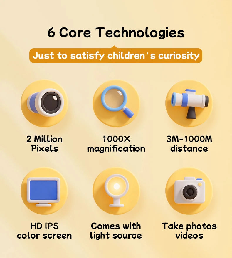 Microscope and Telescope 2 In 1 Children's Optical Educational Toys 2MP HD Camera Kids Microscope 1000x Halloween Christmas Gift