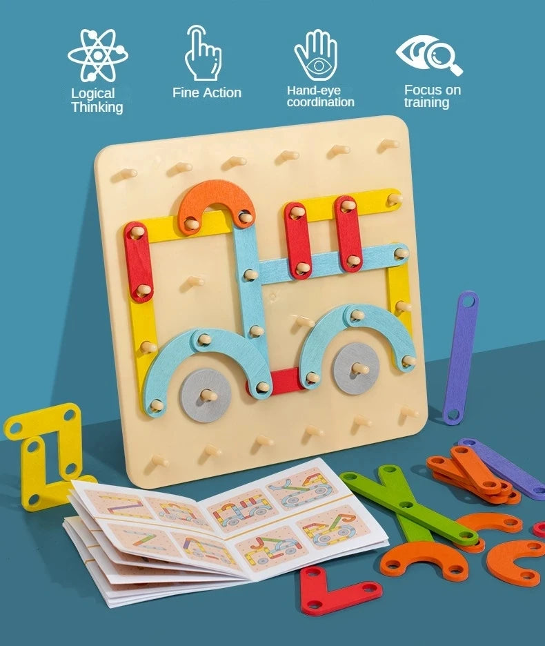 Jeu de Créativité Montessori – Tableau de Construction en Bois
