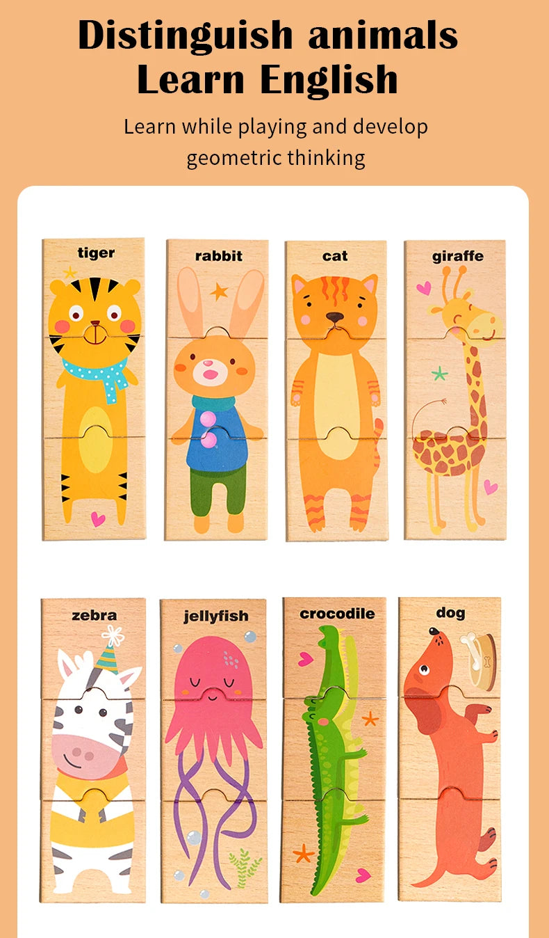 Puzzle Animaux en Bois Montessori – Jeu d’Assemblage Éducatif pour Enfants KIDZO