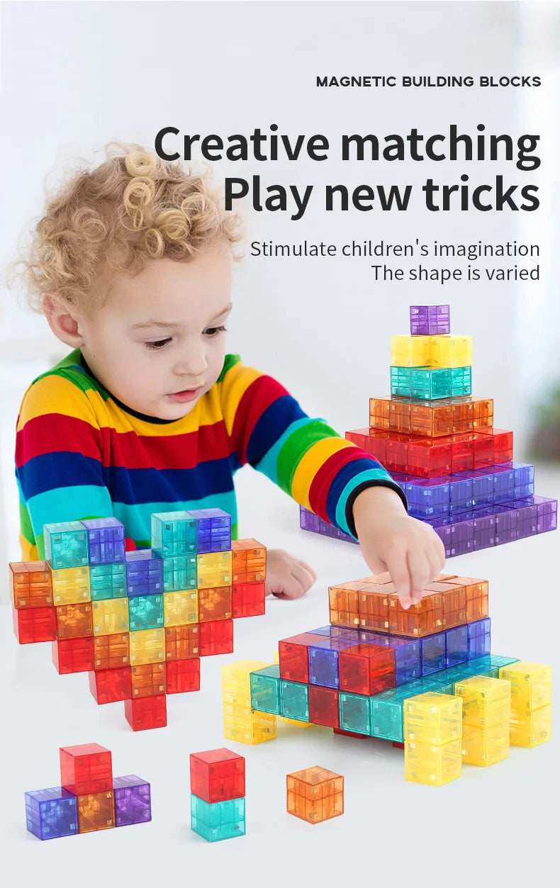 Transparent Magnetic Cubes – Set de blocs de construction magnétiques KIDZO